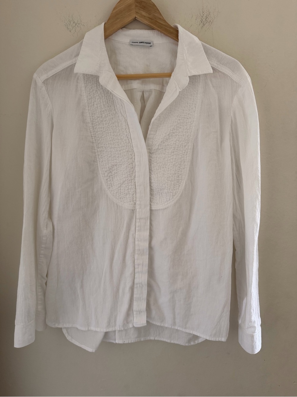 James Perse White Gauze Bib Front Button Down Cotton Shirt Sz 3 L Minimalist